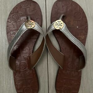 Tory Burch Metallic Sandals with Gold Accents